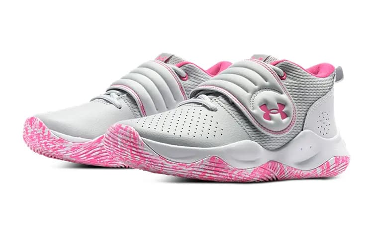 Under Armour UA Zone BB Mid-Top Performance Basketball Shoes Gray Pink Teenagers 3