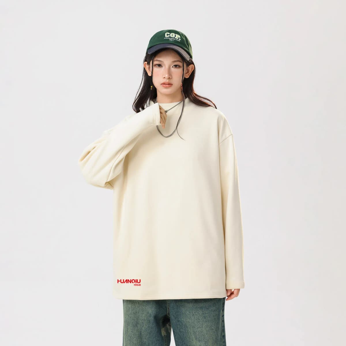 HUANQIU American High-Street Vintage Uzunqol Köynək Unisex 19
