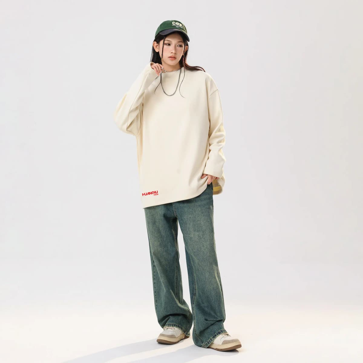 HUANQIU American High-Street Vintage Uzunqol Köynək Unisex 18
