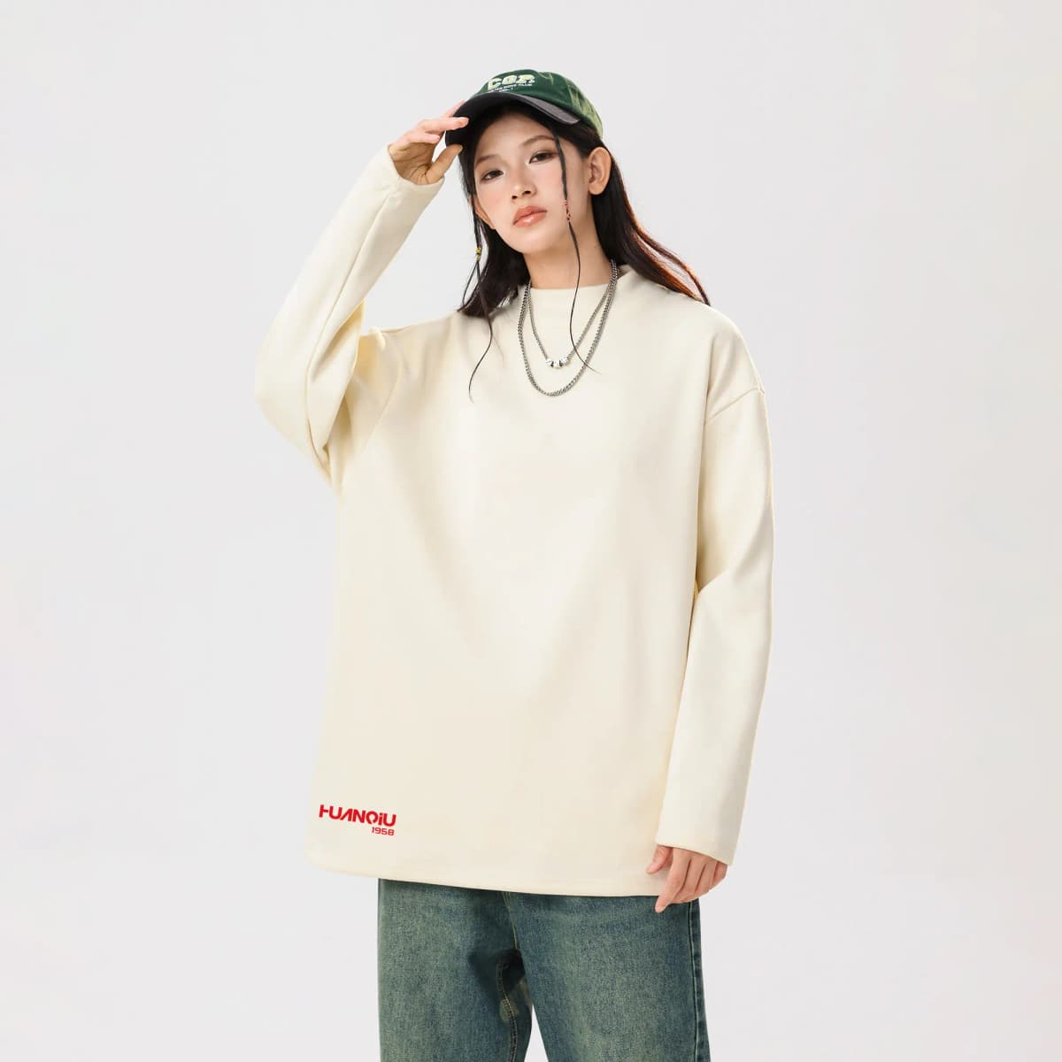 HUANQIU American High-Street Vintage Uzunqol Köynək Unisex 20