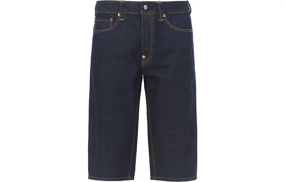 EVISU Large M Print Button Denim Fitted Shorts Men's Denim Blue 2