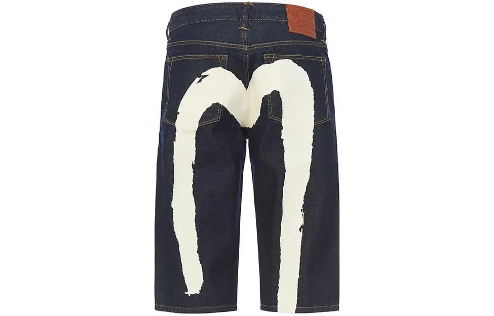EVISU Large M Print Button Denim Fitted Shorts Men's Denim Blue