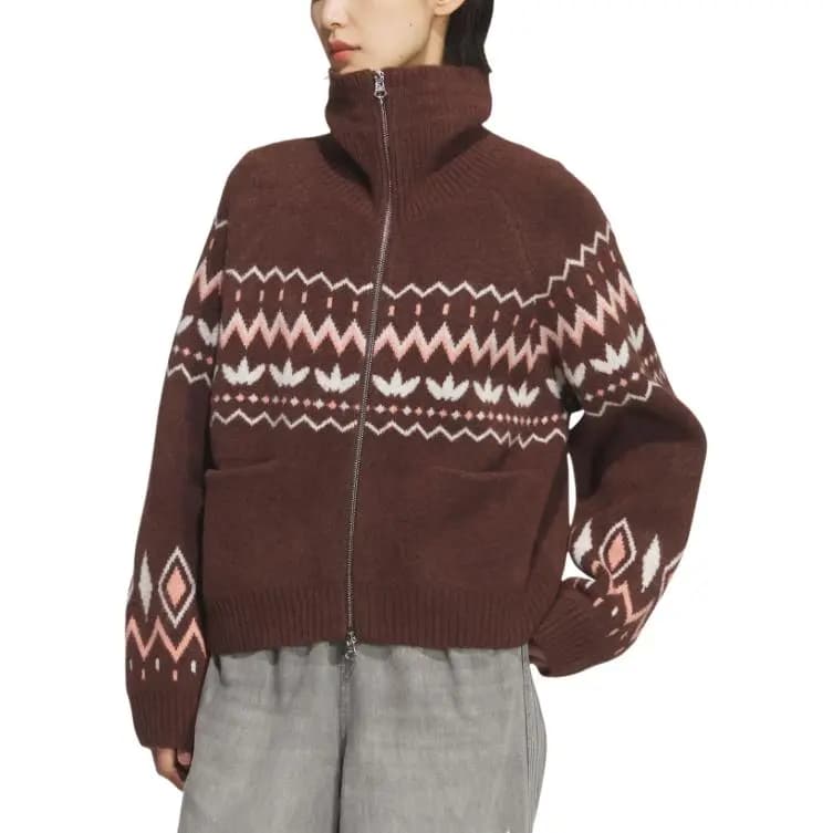 adidas originals CARDIGAN FAIR ISLE Comfort Loose Skin-Friendly Shawl Collar Knit Sweater Women's 2