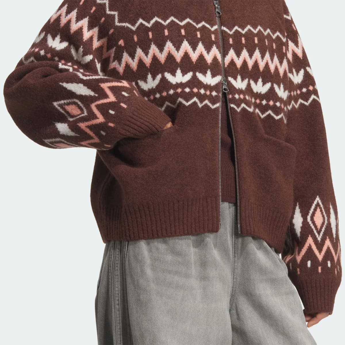 adidas originals CARDIGAN FAIR ISLE Comfort Loose Skin-Friendly Shawl Collar Knit Sweater Women's 5