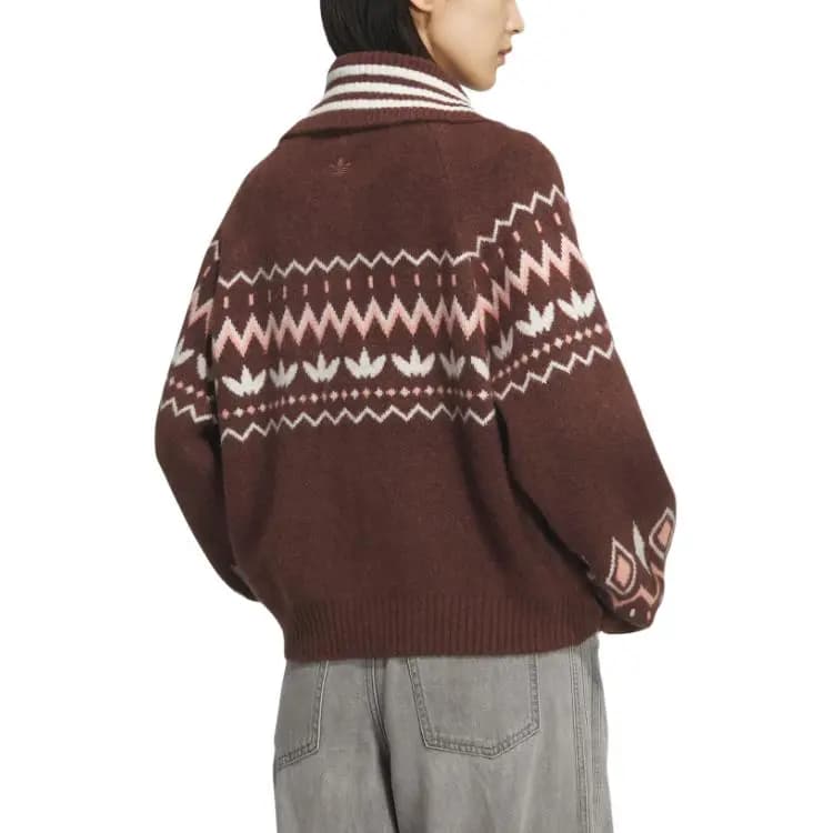 adidas originals CARDIGAN FAIR ISLE Comfort Loose Skin-Friendly Shawl Collar Knit Sweater Women's 4