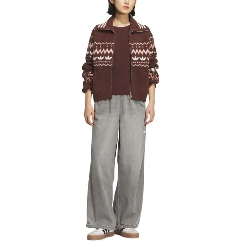 adidas originals CARDIGAN FAIR ISLE Comfort Loose Skin-Friendly Shawl Collar Knit Sweater Women's 3