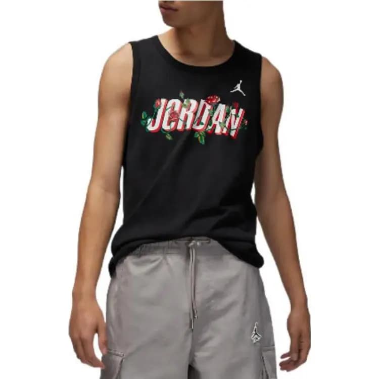 Jordan Brand Sorry Rose Print Logo 23 Crew Neck Tank Top Men's Black 3