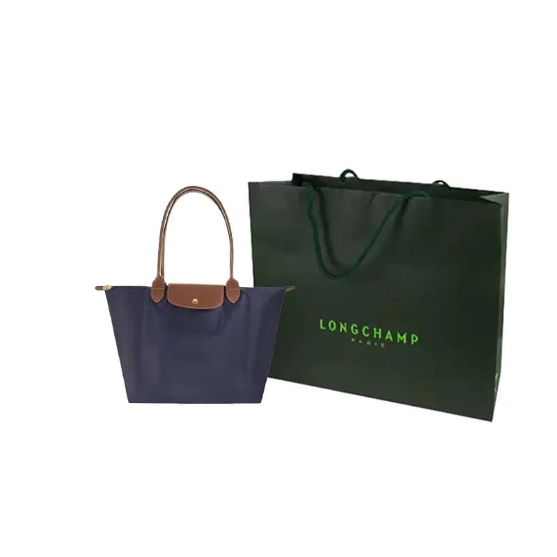 LONGCHAMP Le Pliage Canvas Dəri Çanta Qadın Tünd Mavi 5