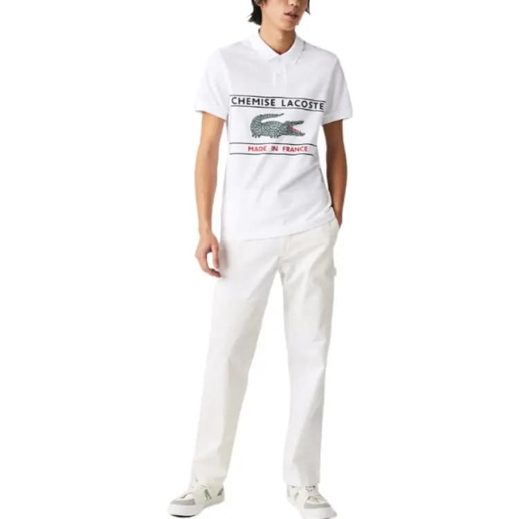 LACOSTE SS22 Heyvan Printli Polo Köynəyi Kişi Ağ 3