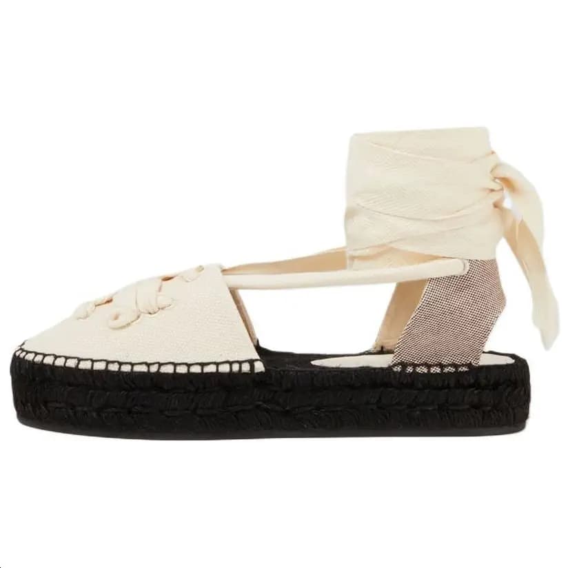 TORY BURCH Leather Ribbon Platform Sandal Qadın Ağ