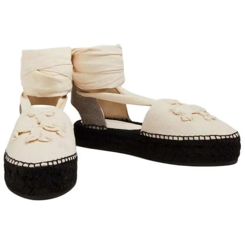 TORY BURCH Leather Ribbon Platform Sandal Qadın Ağ 4