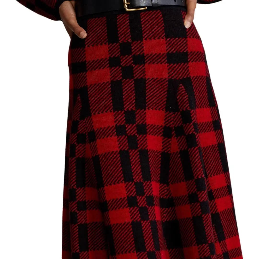 Polo Ralph Lauren Plaid Wool A-Line Midi Ətək Qadın 3