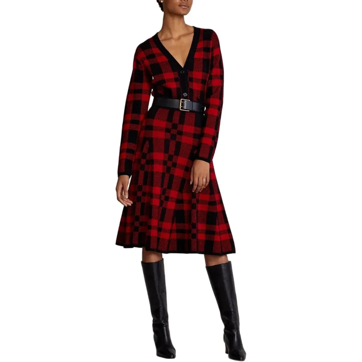 Polo Ralph Lauren Plaid Wool A-Line Midi Ətək Qadın 4