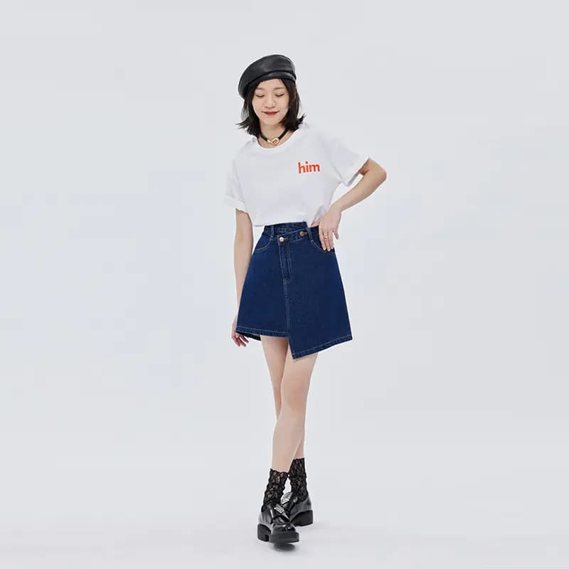 SOON FLOWER Qadın Denim Ətək Tünd Mavi 6