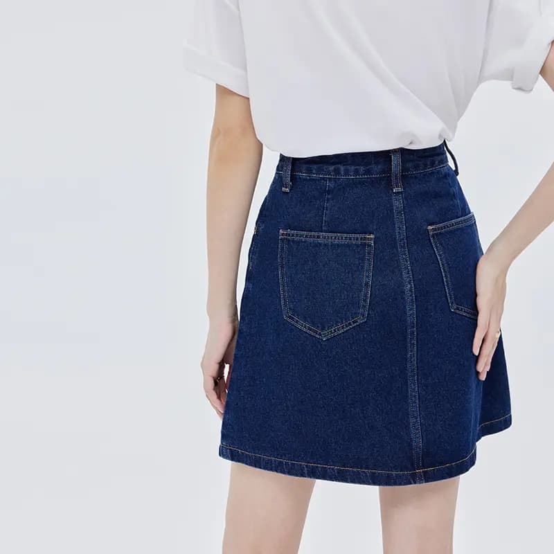 SOON FLOWER Qadın Denim Ətək Tünd Mavi 7