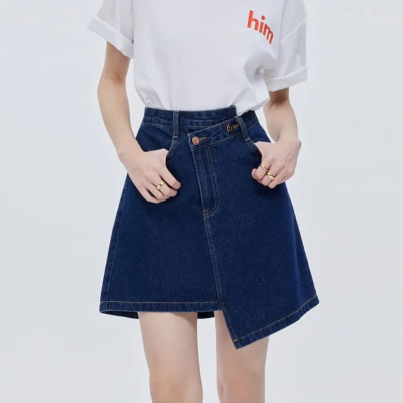 SOON FLOWER Qadın Denim Ətək Tünd Mavi 3