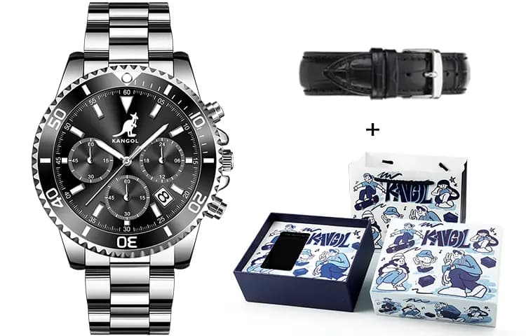KANGOL Green Water God Three-Eye Six-Pin Multifunctional Classic Simple Waterproof Luminous Quartz Movement Steel Strap Watch Men's Green Dial Student Sports Watch KANGOL-New K825 22