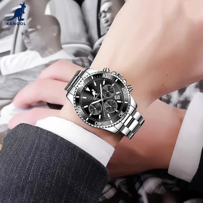 KANGOL Green Water God Three-Eye Six-Pin Multifunctional Classic Simple Waterproof Luminous Quartz Movement Steel Strap Watch Men's Green Dial Student Sports Watch KANGOL-New K825 23