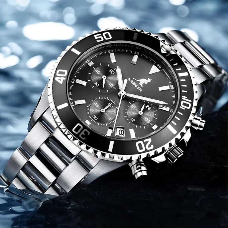 KANGOL Green Water God Three-Eye Six-Pin Multifunctional Classic Simple Waterproof Luminous Quartz Movement Steel Strap Watch Men's Green Dial Student Sports Watch KANGOL-New K825 25