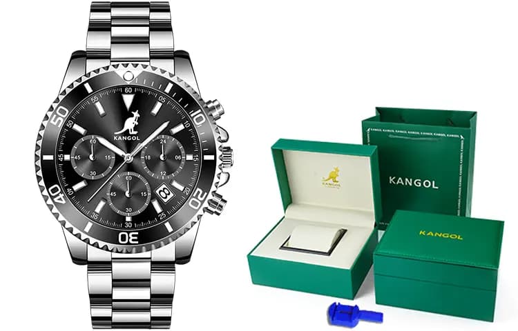 KANGOL Green Water God Three-Eye Six-Pin Multifunctional Classic Simple Waterproof Luminous Quartz Movement Steel Strap Watch Men's Green Dial Student Sports Watch KANGOL-New K825 30