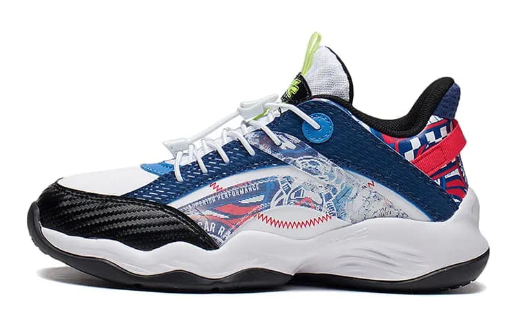 Kids' LiNing Low-Top Basketball Shoes White/Blue/Black