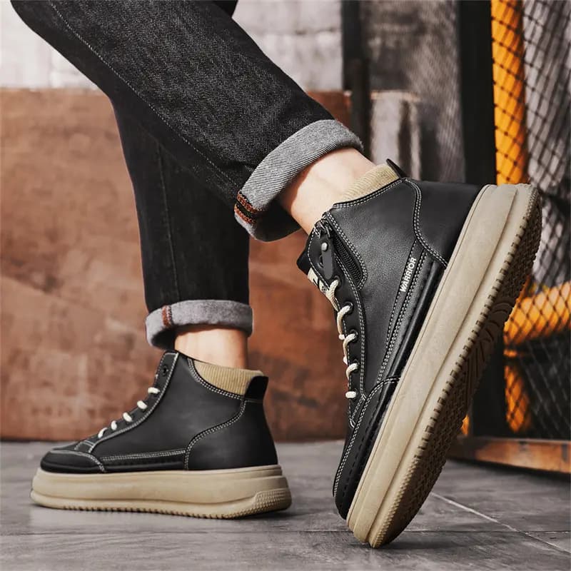 Warrior Fashion Versatile Artistic Minimalist Trendy Retro Work Boots Men's Black Khaki 7