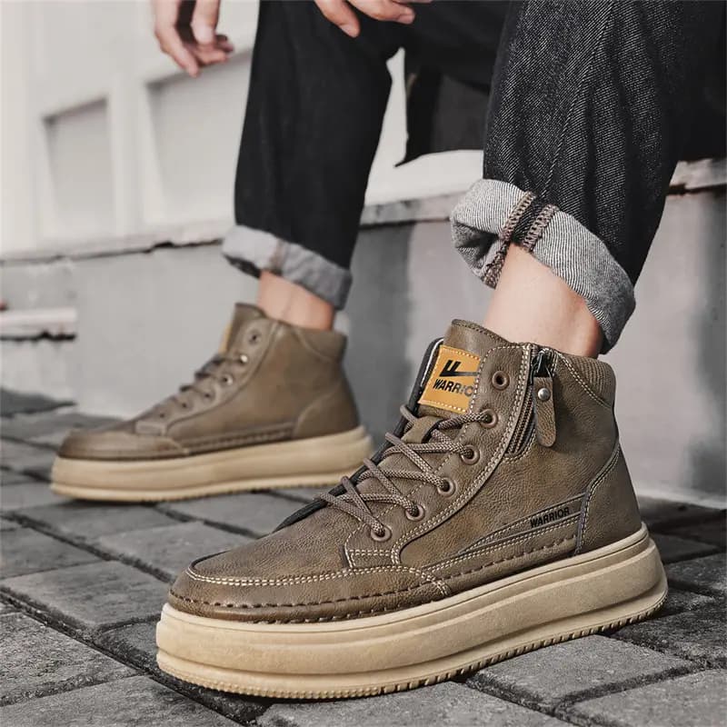 Warrior Fashion Versatile Artistic Minimalist Trendy Retro Work Boots Men's Brown 6