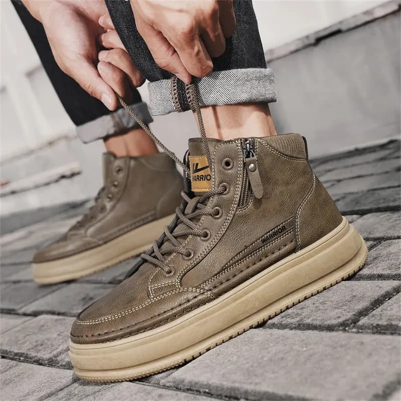Warrior Fashion Versatile Artistic Minimalist Trendy Retro Work Boots Men's Brown 5