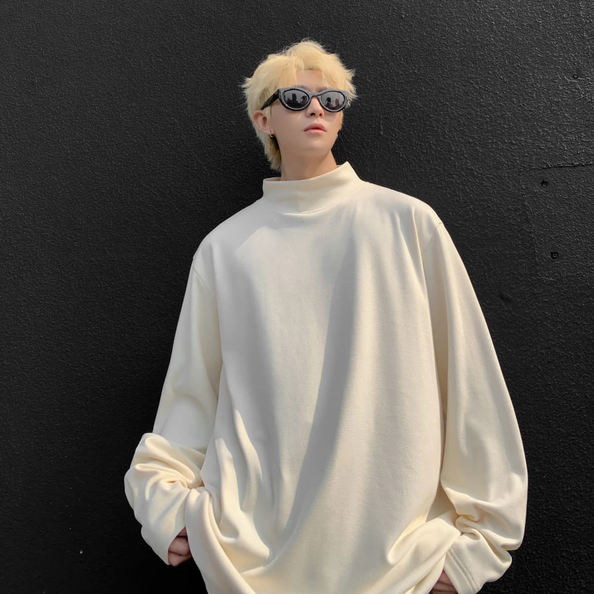 HUANQIU Velvet Base Layer Skin-Friendly Solid Color Simple Basic Niche Fashion Trend Stand Collar Daily Commute Windproof High Quality Loose Versatile Casual Lazy Style Long Sleeve Sport Thermal Underwear Unisex 29