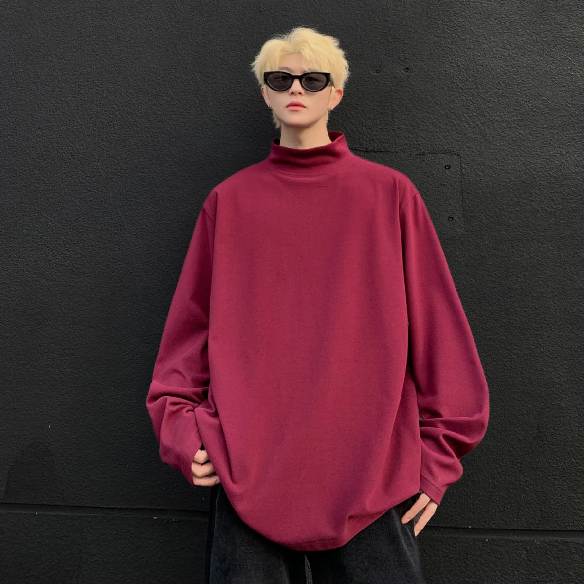 HUANQIU Velvet Base Layer Skin-Friendly Solid Color Simple Basic Niche Fashion Trend Stand Collar Daily Commute Windproof High Quality Loose Versatile Casual Lazy Style Long Sleeve Sport Thermal Underwear Unisex 17