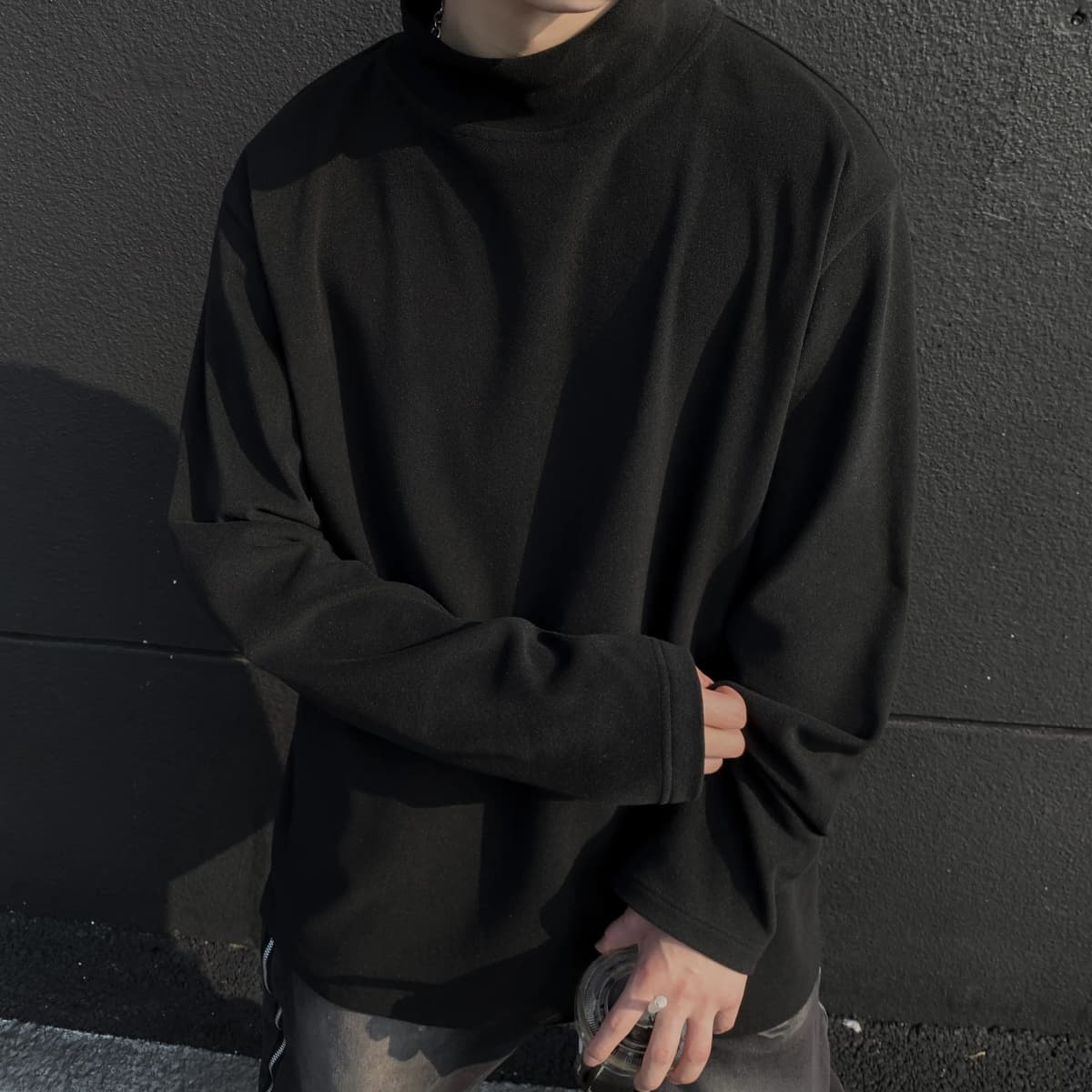 HUANQIU Velvet Base Layer Skin-Friendly Solid Color Simple Basic Niche Fashion Trend Stand Collar Daily Commute Windproof High Quality Loose Versatile Casual Lazy Style Long Sleeve Sport Thermal Underwear Unisex 6