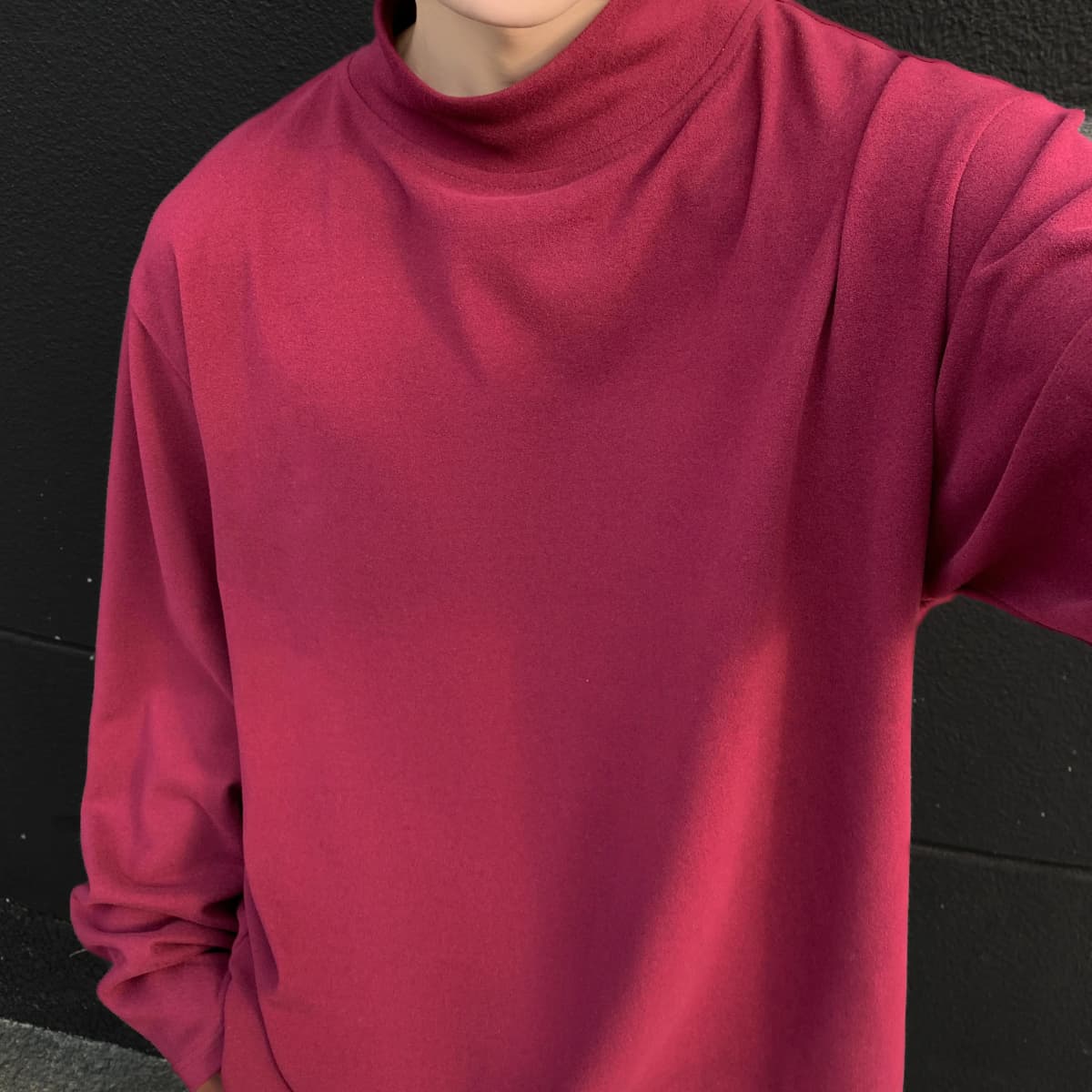 HUANQIU Velvet Base Layer Skin-Friendly Solid Color Simple Basic Niche Fashion Trend Stand Collar Daily Commute Windproof High Quality Loose Versatile Casual Lazy Style Long Sleeve Sport Thermal Underwear Unisex 18