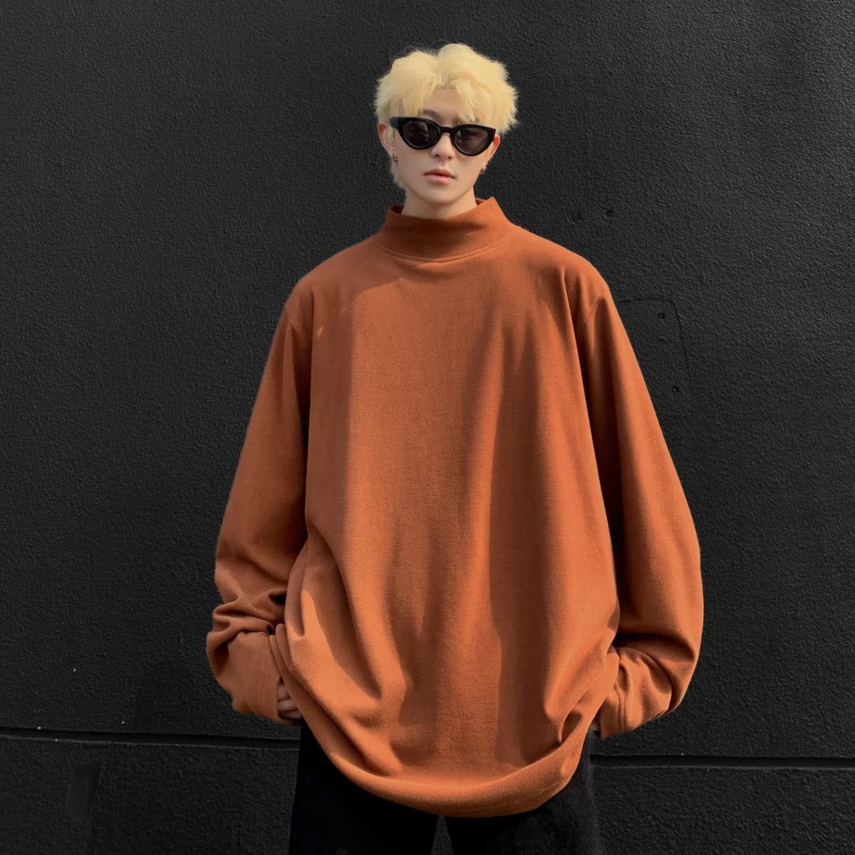 HUANQIU Velvet Base Layer Skin-Friendly Solid Color Simple Basic Niche Fashion Trend Stand Collar Daily Commute Windproof High Quality Loose Versatile Casual Lazy Style Long Sleeve Sport Thermal Underwear Unisex 22