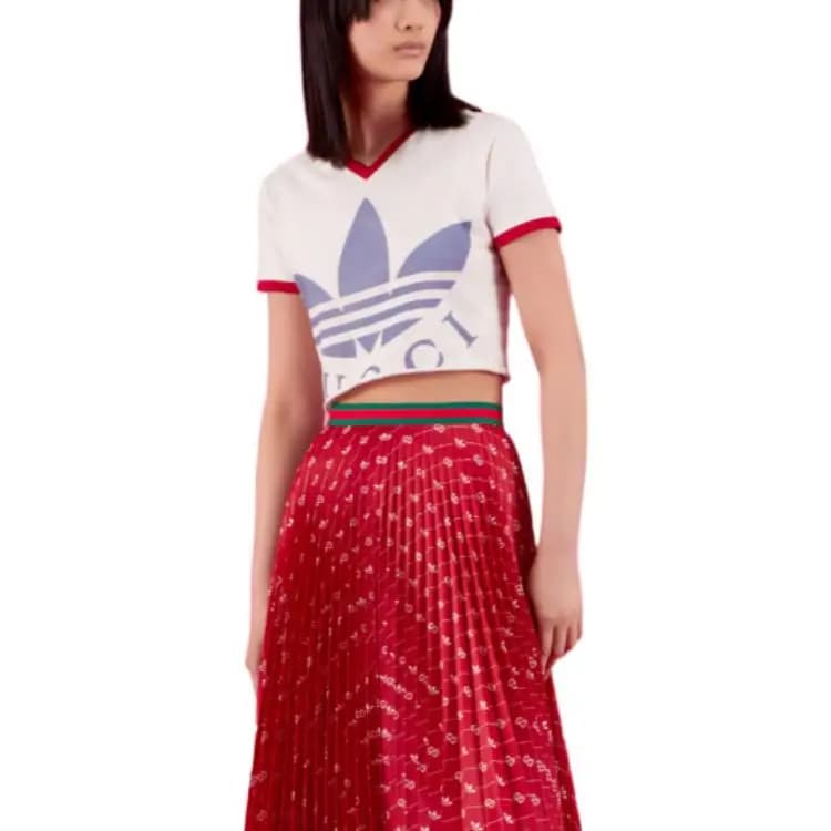 GUCCI X Adidas Qısa Köynək Qadın Ağ 2