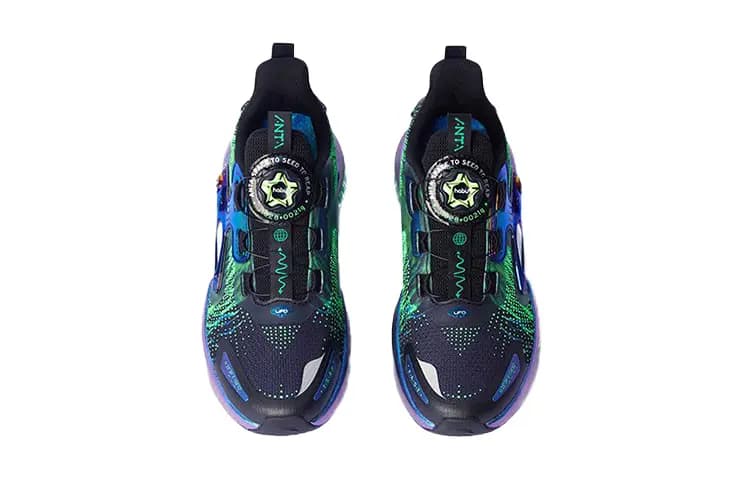 Kids Anta UFO4.0 Tianye Cushioned Glow-in-the-Dark Anti-Slip Wear-Resistant Breathable Low-Top Running Shoes Black-Green 3