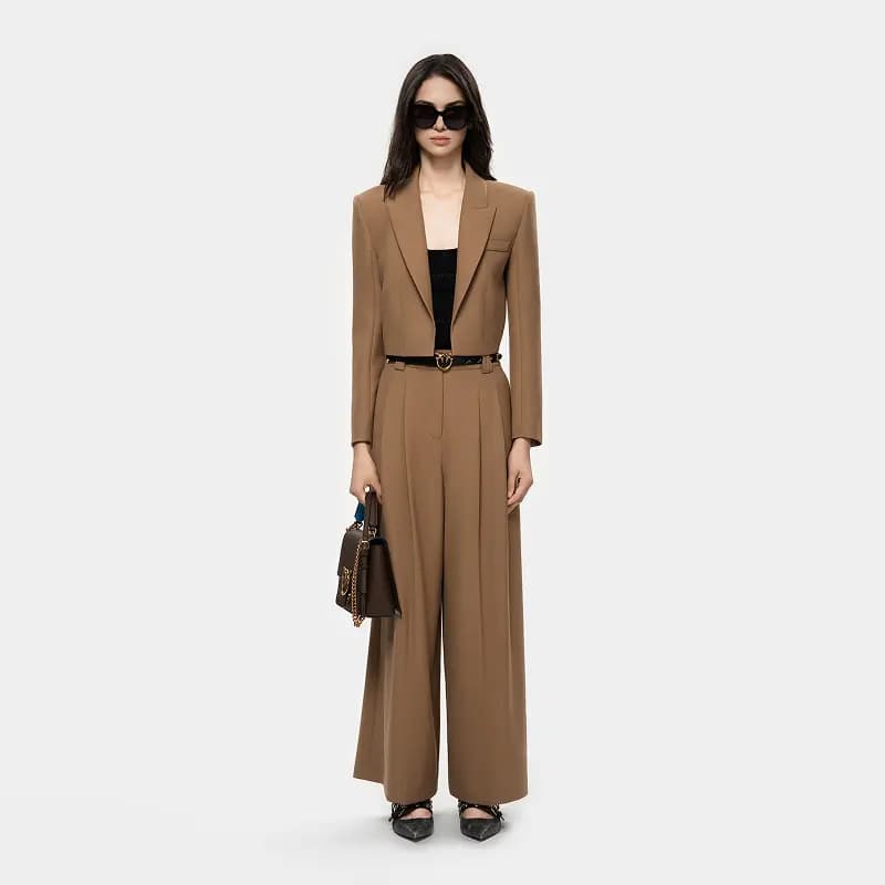 PINKO FW25 Light Luxury Commuter Style Heightening Slimming Elegant Versatile Wool Blend Wide-Leg Trousers Women's 2