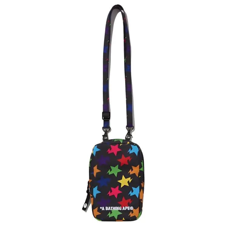 A BATHING APE Color Star Logo Telefon Çantası Unisex Qara/Ağ 3