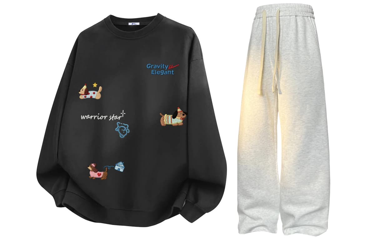 Warrior Retro Dachshund Printli Svitşot və Şalvar Dəsti Unisex 14