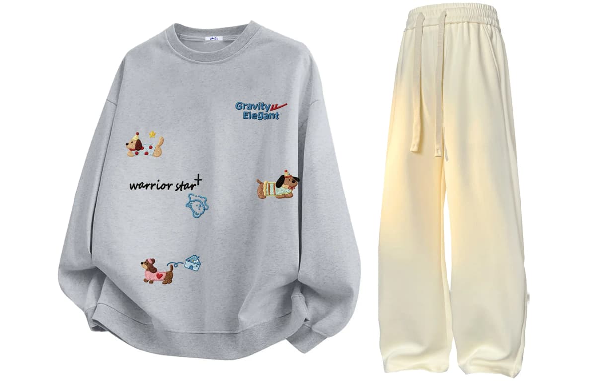 Warrior Retro Dachshund Printli Svitşot və Şalvar Dəsti Unisex 6