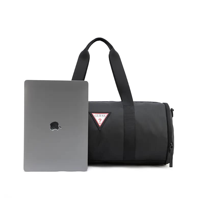 GUESS 22L Fashion Sports Bag Water-Resistant Bucket Gym Bag Separate Shoe Compartment Large Capacity Crossbody Bag Polyester Travel Tote Unisex Black 5