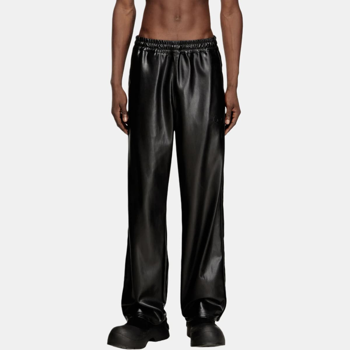 DIESEL SS26 Solid Color Classic Elastic Waist Versatile Straight Leg Casual Comfortable Simple Leather Pants Men's 2