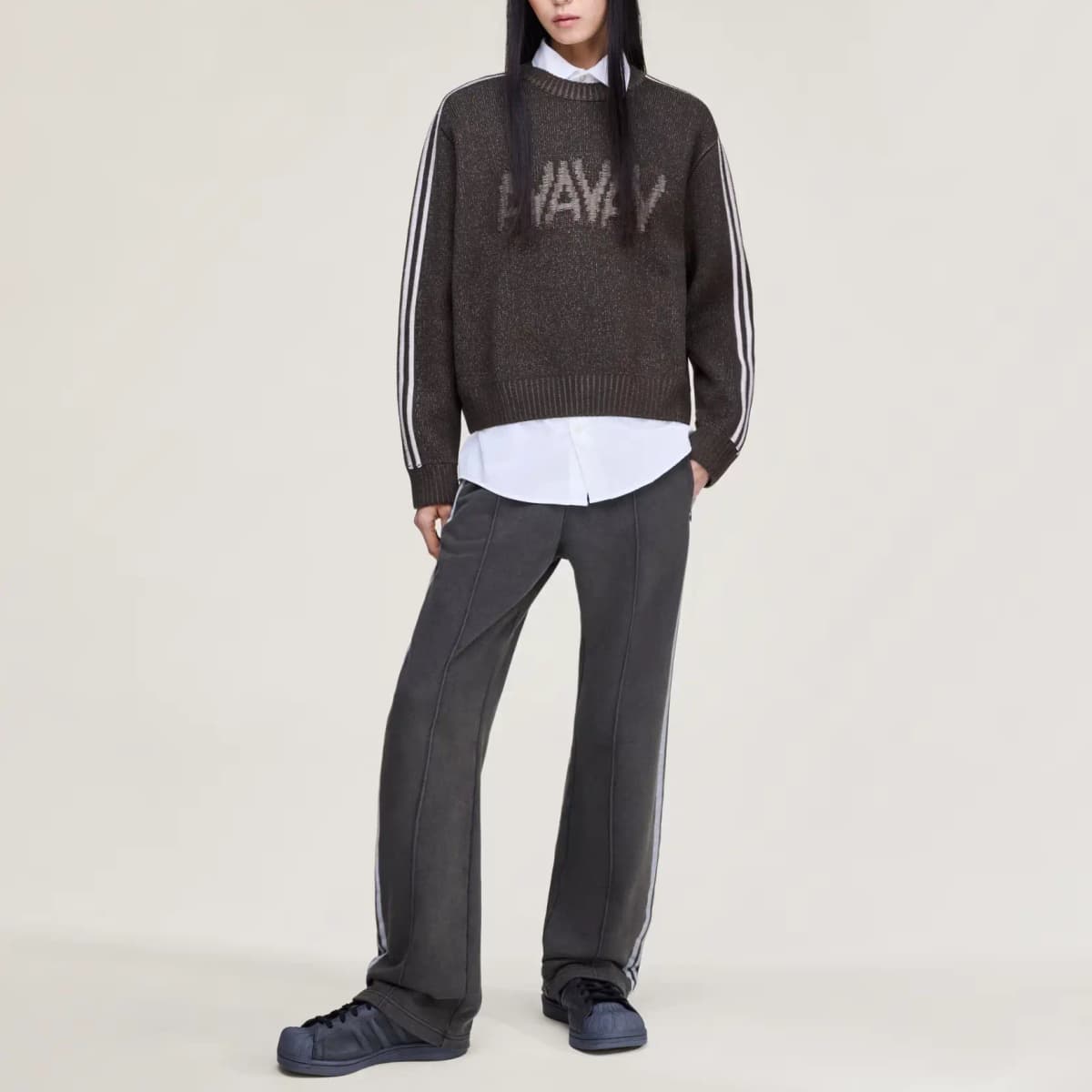 adidas Originals x AVAVAV FW25 Qadın Örgü Sviter Oxra/Ağ Qəhvəyi 4
