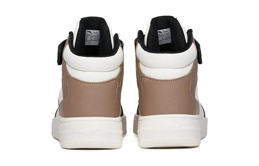 Youth Anta Lightweight Wear-Resistant Anti-Slip High-Top Skate Shoes White Black Coffee 4