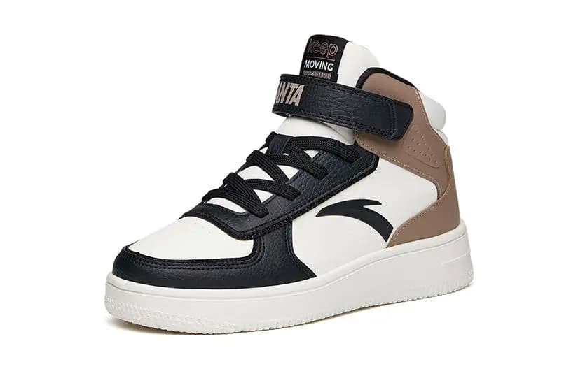 Youth Anta Lightweight Wear-Resistant Anti-Slip High-Top Skate Shoes White Black Coffee 2