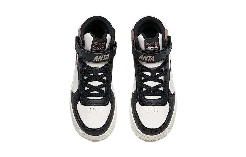 Youth Anta Lightweight Wear-Resistant Anti-Slip High-Top Skate Shoes White Black Coffee 3