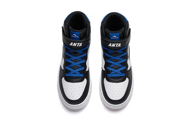 Anta Fashion Versatile Lightweight Cushioning High-Top Skate Shoes Kids' White Black Blue Youth 3