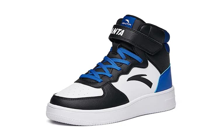 Anta Fashion Versatile Lightweight Cushioning High-Top Skate Shoes Kids' White Black Blue Youth 2