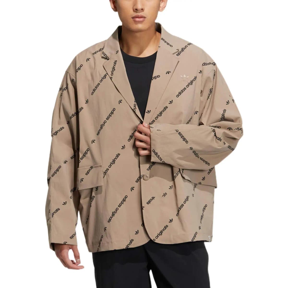 adidas originals Unisex Allover Logo Print Single-Breasted Suit Brown 2