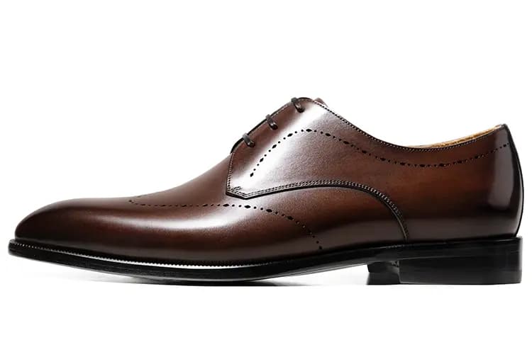 THOM WILLS British Style Business Calfskin Derby Shoes Dress Shoes Men's Dark Brown Polished