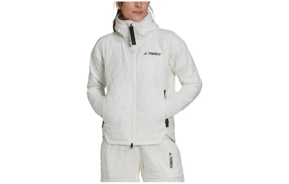 adidas Printed Striped Zip-Up Outdoor Warm Letter Hooded Puffer Jacket Women's White